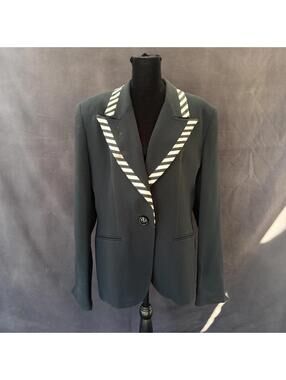 Christian Dior Womens Blazer Sz 12 Black Striped Satin Peak Lapel 1-Button USA